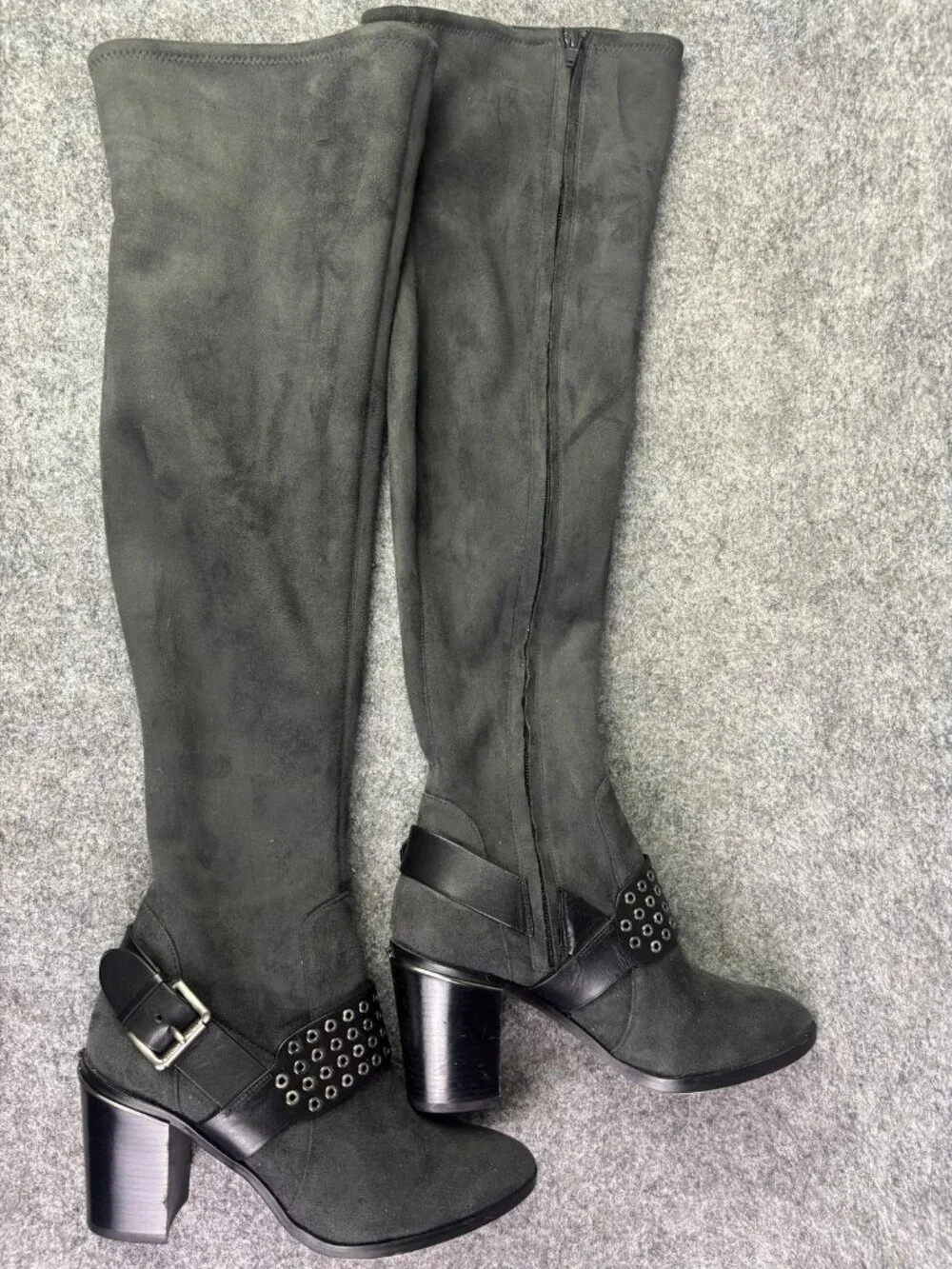 Michael Kors Boots Womens Size 7 Black Faux Suede Studded Knee High Block Heel - Picture 1 of 6